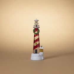 Gerson Multicolored Lighted Spinning Water Globe Lighthouse Table Decor 12 in.