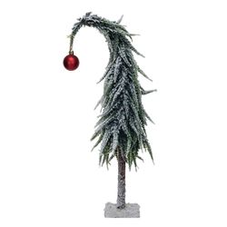 Creative Co-Op Faux Leaning Evergreen Tree with Red Ball Table Decor 14 in.