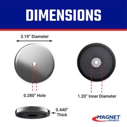 Magnet Source .44 in. L X 3.2 in. W Silver Round Base Magnet 95 lb. pull 1 pc