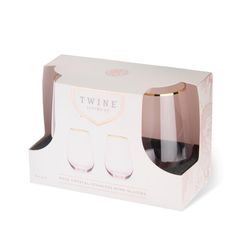 TWINE 18 oz Pink Glass Stemless Wine Glass Set