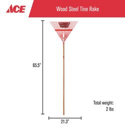 Ace 64.5 in. 22 Tine Steel Rake Wood Handle