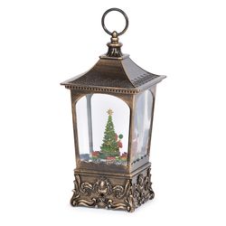 Roman Confetti Lite Multicolored Musical Swirl Lantern Santa with Train Table Decor 6.88 in.