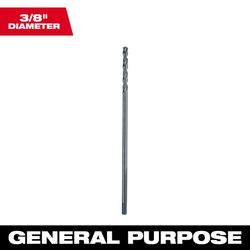 Milwaukee 3/8 in. X 12 in. L Black Oxide Aircraft Length Drill Bit 3-Flat Shank 1 pc