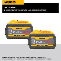 DeWalt 20V-60V MAX FLEXVOLT 9 Ah Lithium-Ion 9Ah 20V / 3Ah 60V Battery 2 pc