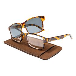 BluWater Reading Glasses with Sunglass Clip Unisex Tortoise Frame Gray Lens Polarized 1.5 Strength