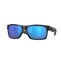 Costa Half Moon Sunglasses Men's Shiny Black/Matte Black Frame Blue Mirror 580G Lens Polarized