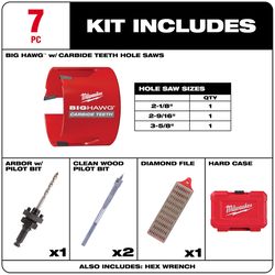 Milwaukee Big Hawg Carbide Tipped Hole Saw Kit Arbor Included