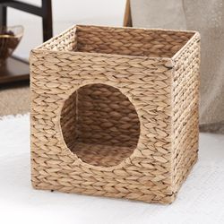 Solhome Gertrude Brown Woven Water Hyacinth Cave Pet Bed 13 in. H X 13 in. W X 13 in. L