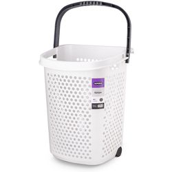 Superio Brand White Plastic Wheeled Laundry Basket