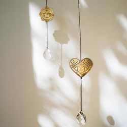 Matr Boomie Antique Gold Glass/Metal 0.5 in. H X 2 in. L X 2 in. W Mini Sun Engraved Suncatcher