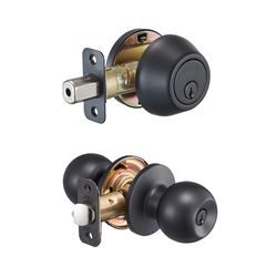 Ace Ball Knob Matte Black Deadbolt and Entry Door Knob KW1 1-3/4 in.