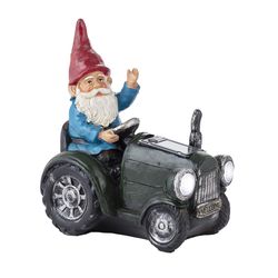 Alpine Polyresin Multi-color 10 in. Garden Gnome Riding Green Tractor Statue