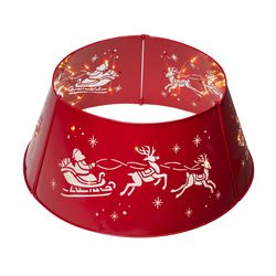 Glitzhome Red Santa on Sleigh with Lights Tree Collar 11 in.