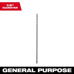 Milwaukee 1/4 in. X 12 in. L Black Oxide Aircraft Length Drill Bit 3-Flat Shank 1 pc
