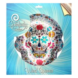 Spinfinity Designs Multi-color Stainless Steel 12 in. Sugar Skull Large Outdoor Spinner