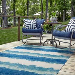 Linon Home Decor Machias 5 ft. W X 7 ft. L Blue/Cream Watercolor Polyester Accent Rug