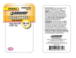 Jandorf 16-14 Ga. Uninsulated Wire Terminal Disconnect Silver 5 pk