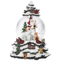 Roman Glitter Dome LED Multicolored Musical Swirl Dome Tree with Santa and Animals Table Decor 9 in