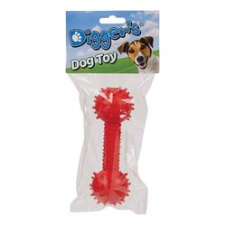 Boss Pet Digger's For Dog Red Rubber Spiked TPR Dumbbell w/Bell Dog Toy Medium 1 pk