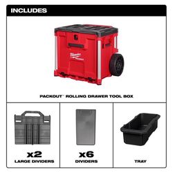 Milwaukee Packout 19 in. Rolling Drawer Tool Box Red