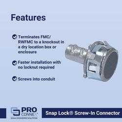 Sigma Engineered Solutions Snap Lock 3/8 in. D Die-Cast Zinc Screw-In Connector For FMC/RWFMC 1 pk