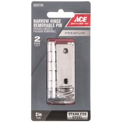 Ace 1.1 in. W X 2 in. L Stainless Steel Silver Stainless Steel Narrow Hinge 2 pk