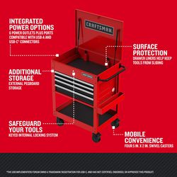 CRAFTSMAN 30 in. 4 drawer Metal Red Utility Cart Rolling Tool Cart 41.38 in. H X 22 in. D