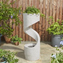 Glitzhome Polyresin/Stone Beige 40.25 in. H Mid Century Modern Faux Terrazzo Outdoor Fountain