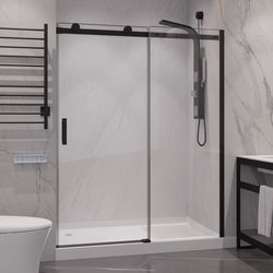 Anzzi Rhodes Series 76 in. H X 48 in. W Matte Black Frameless Shower Door