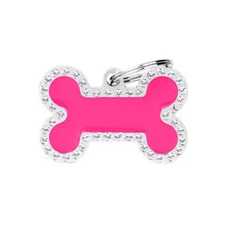 MyFamily Glam Pink/Silver Bone Metal Dog Pet Tags Large