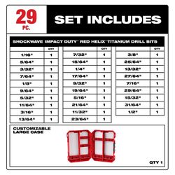 Milwaukee Shockwave Assorted Titanium Red Helix Drill Bit Set Hex Shank 29 pc