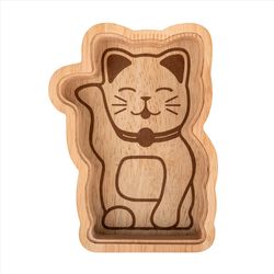 Kikkerland Lucky Cat Money Bank Rubberwood/Acrylic 1 pk
