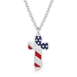 Montana Silversmiths Men's USA Patriotic Cross Multicolored Necklace Water Resistant