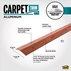 M-D Building Products METAL DECOR 0.3 in. H X 1.38 in. W X 72 in. L Cherry Aluminum Carpet Trim
