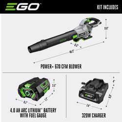 EGO Power+ LB6703 180 mph 670 CFM 56 V Battery Handheld Leaf Blower Kit (Battery &amp; Charger) W/ 4.0 AH BATTERY