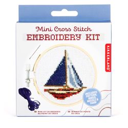 Kikkerland Sailboat Embroidery Kit Cotton/Polyerster Fabric 1 pk