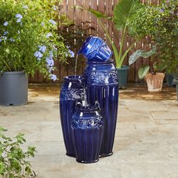 Glitzhome Ceramic Blue 35.5 in. H Fountain with LED Light