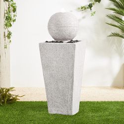 Glitzhome Polyresin White 32 in. H Pedestal & Sphere Fountain