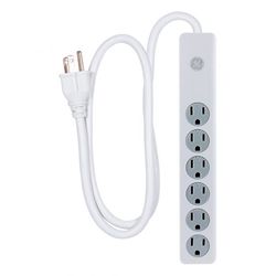 GE 3 ft. L 6 outlets Surge Protector White 450 J