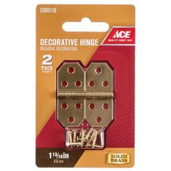 Ace 3/4 in. W X 1-13/16 in. L Polished Brass Brass Decorative Hinge 2 pk