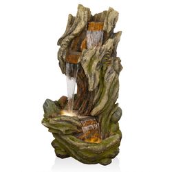Alpine Resin/Stone Powder/Sand Assorted 61 in. H 3 Tier Log Fountain with LED Light
