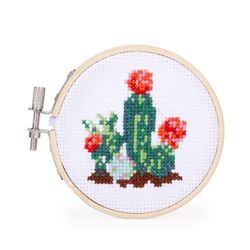 Kikkerland Mini Cross Stitch Cactus Embroidery Kit Cotton/Polyester 1 pk