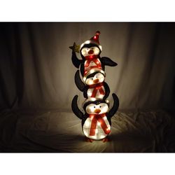 Alpine LED 3D Adorable Penguin Pile 74 in. Yard Decor