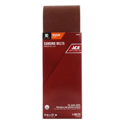Ace 21 in. L X 3 in. W Aluminum Oxide Sanding Belt 80 Grit Medium 5 pc