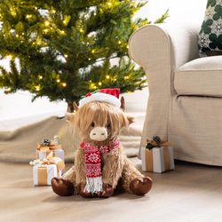 Glitzhome Christmas Fabric Highland Cow Figurine 15