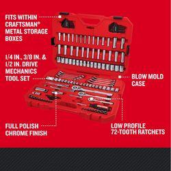 Craftsman 1/4, 3/8 and 1/2 in. drive Metric and SAE 6 and 12 Point Mechanic's Tool Set 135 pc