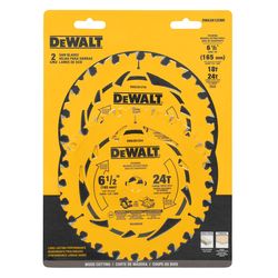 DEWALT 6-1/2 in. D X 5/8 in. Tungsten Carbide Tipped Circular Saw Blade Set 18 & 24 teeth 2 pc
