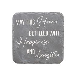Pavilion Stones with Stories Gray Cement/Stone 7.75 in. H X 7.75 in. L X 0.75 in. W Happiness & Laug