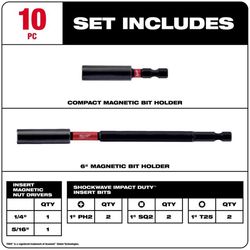 Milwaukee Shockwave Phillips/Square Recess/Torx PH2/SQ2/T25 X 6 in. L Impact Insert Bit and Bit Hold