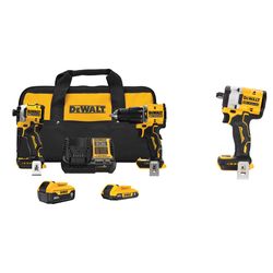 DEWALT 20V MAX Hammer Drill/Impact Kit with DEWALT 20V MAX 1/2in Impact Wrench With Hog Ring Anvil